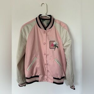 Coach Women's Reversible Floral Pink and White Varsity Bomber Coat